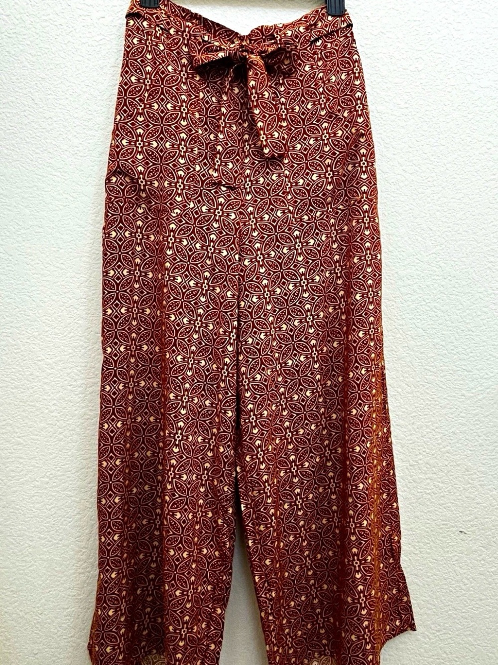 Patrons of Peace Burgundy & Cream Printed Wide-Leg Pants